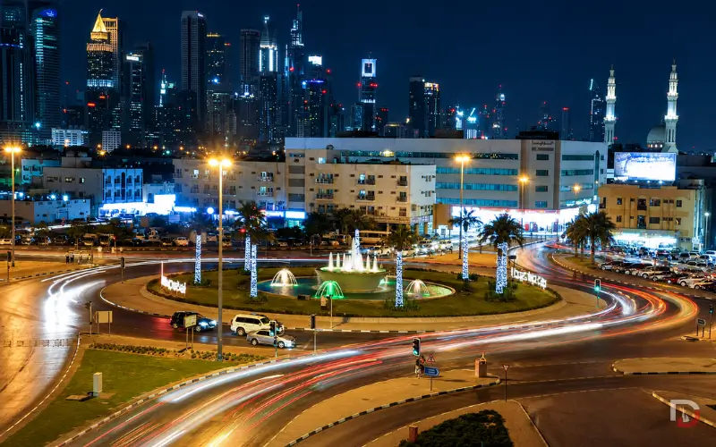 Satwa Roundabout Dubai in night light